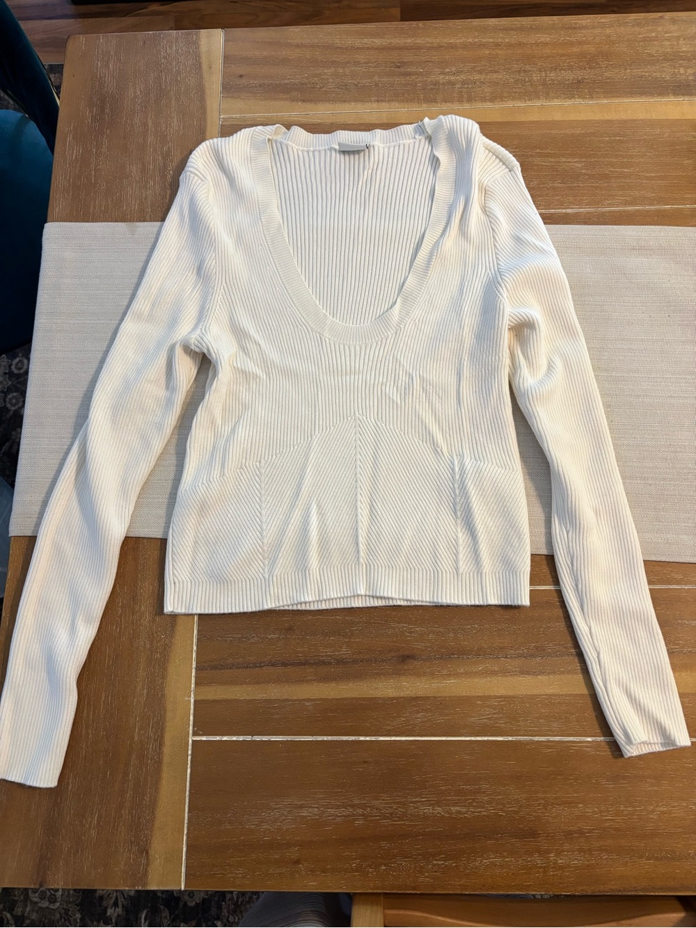 Abercrombie & Fitch Cream Ribbed Long Sleeve Scoop Neck Top